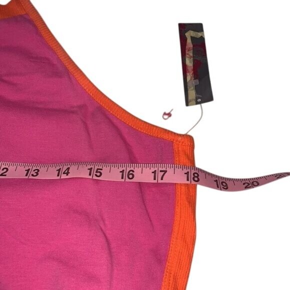 Womens Halter Colorblock Tank Top Pink & Orange X-Large Cotton Blend - Picture 4 of 7